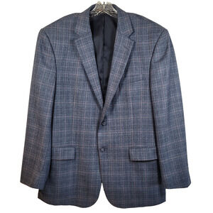 Jos. A. Bank Traveler Blazer Jacket Mens 44R Blue Plaid Wool Formal Tailored Fit